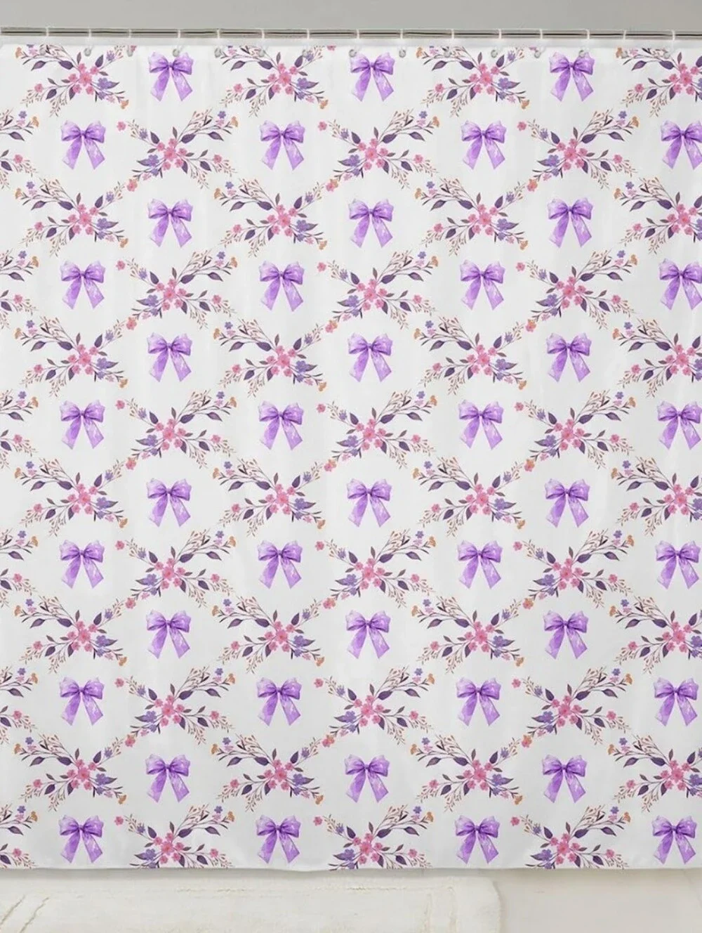 NEW! Beautiful Purple Bows And Flowers Shower Curtain 72x72
